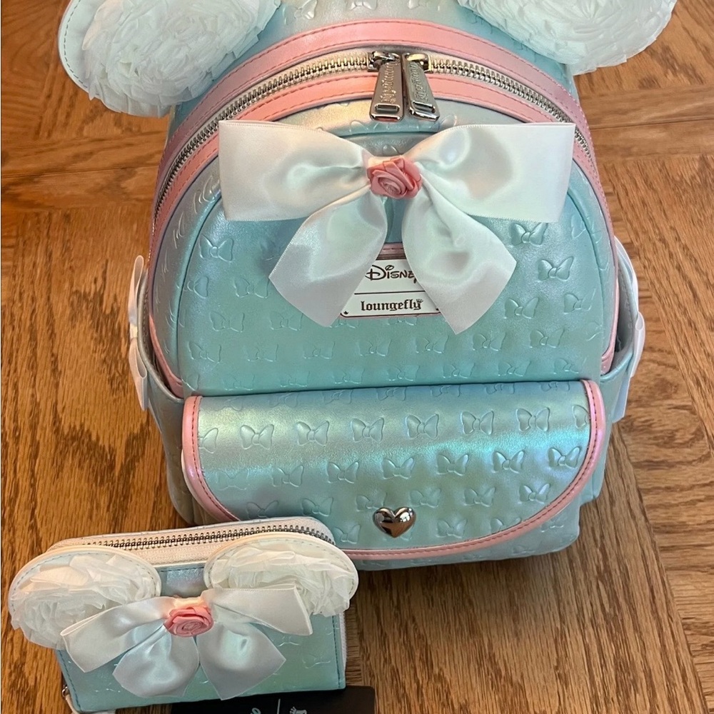 Loungefly Blue Minnie Ruffle Backpack and Wallet Set NWT